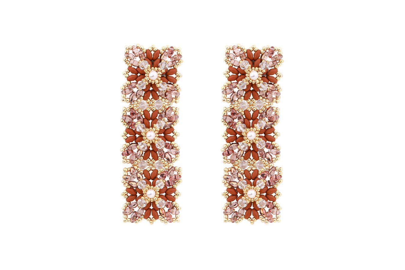 Lace Earrings - Brown Oana Savu beaded lace earrings with Swarovski crystals, pearls, silver/gold-plated ear clips with uniqe design