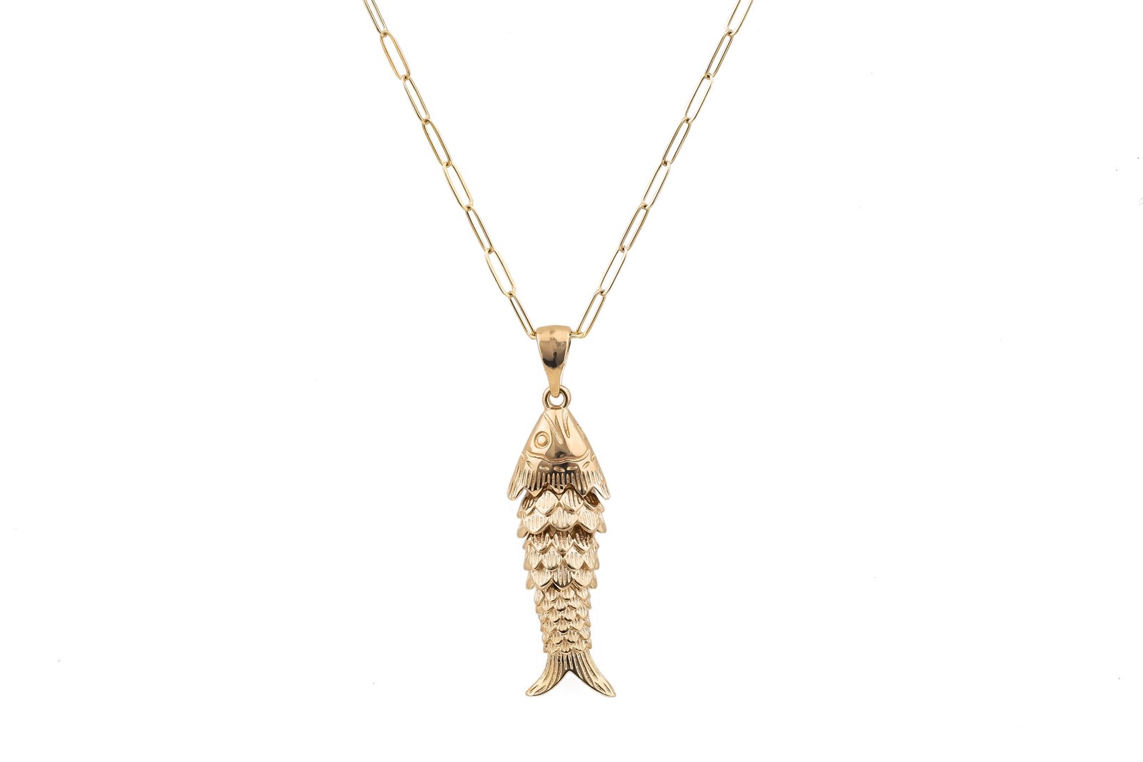 Fish Necklace Oana Savu Charming 14K gold-filled fish necklace featuring a detailed articulated fish pendant, handmade by oana savu