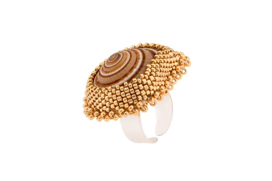 La Mer Ring - Gold Oana Savu Elegant handmade sea shell brooch adorned with glass beads and set in sterling silver handmade by oana savu