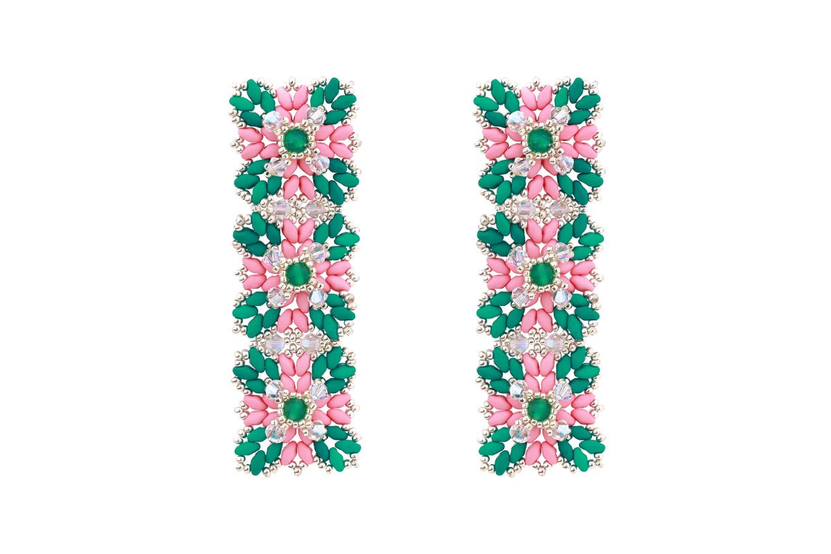 Lace Earrings - Green Oana Savu lace earrings style with Swarovski crystals, pearls and silver clip-on