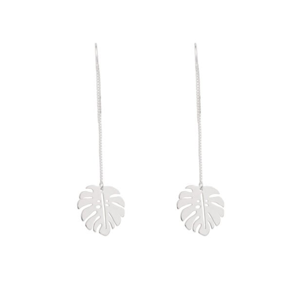 Sterling Silver Monstera dangle chain earrings, inspired by nature with a touch of romance.