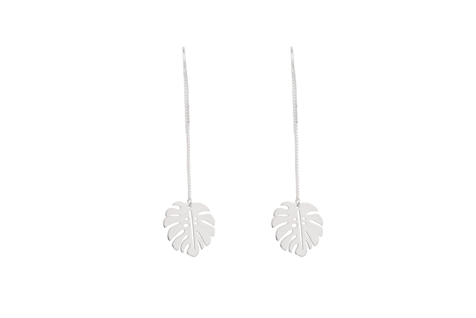 Swing Delights - Silver Monstera Oana Savu Sterling Silver Monstera dangle chain earrings, inspired by nature with a touch of romance.