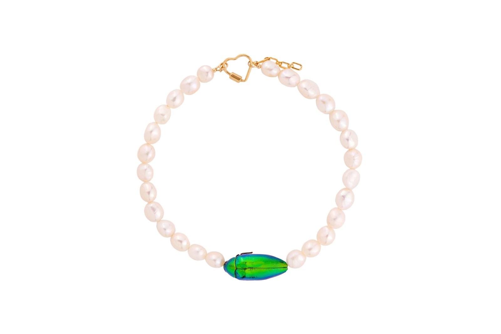Beetle Symphony Oana Savu beetle choker with natural pearls and 14k gold clasp, handmade premium jewelry perfect gift