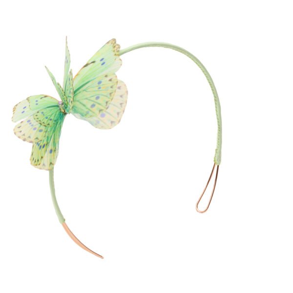 Shop Oana Savu Mint green handmade headband with silk butterfly and swarovski crystals.
