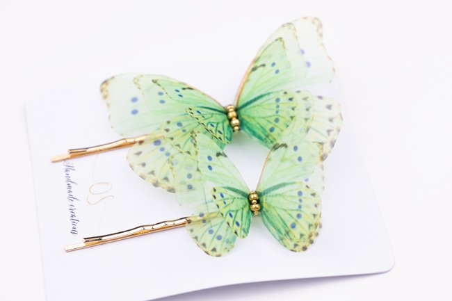 Butterfly Bobby Pin Duo - Mint Green Oana Savu chic handmade bobby pin set easy to wear designed by oana savu