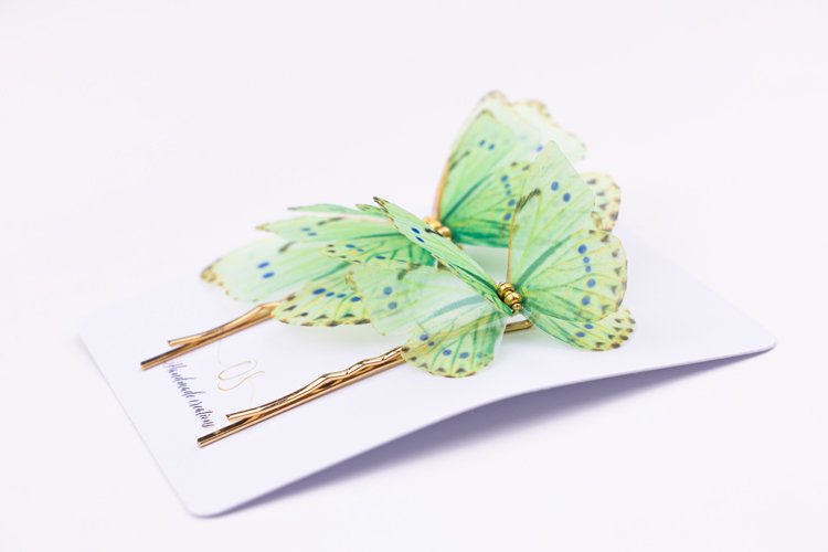 Butterfly Bobby Pin Duo - Mint Green Oana Savu delicate hair pin perfect for bridal hairstyle or stylish event handmade by oana savu