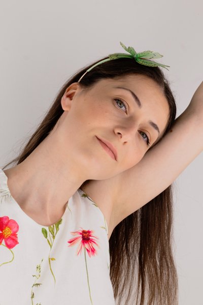 Butterfly Fascinator - Mint Green Oana Savu oana savu wearing green headband designed as bridgerton jewelry collection