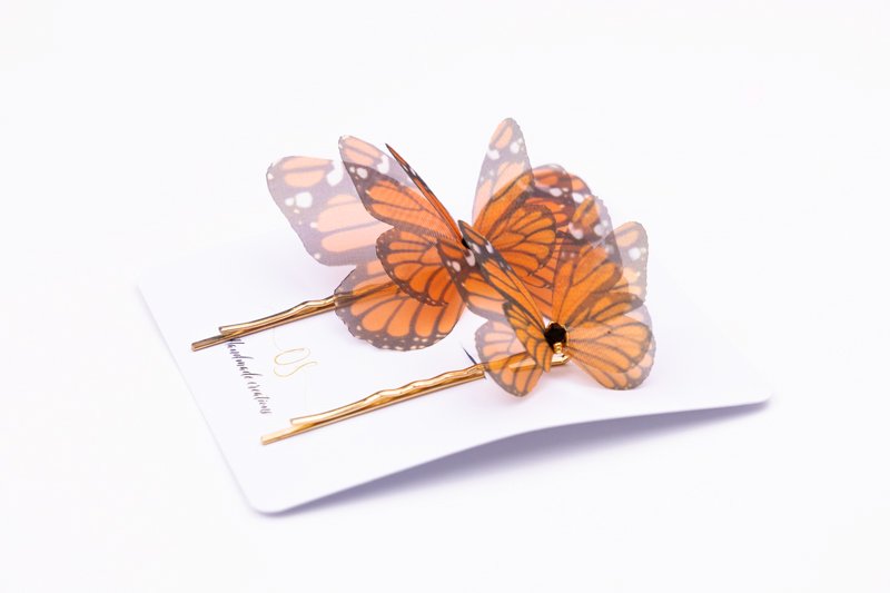 Butterfly Bobby Pin Duo - Monarch Oana Savu orange bobby pin mother and daughter set