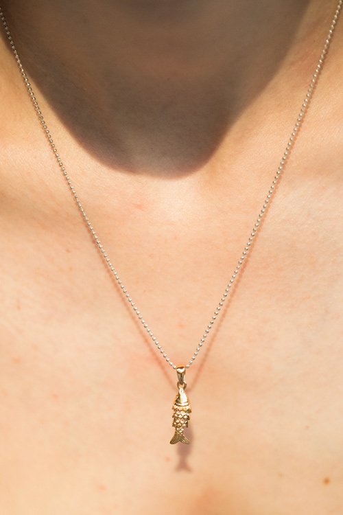 Sea Treasures Necklace - Fish Oana Savu Handmade gold filled necklace with a fish pendant. Yellow Gold chain necklace with a fish pendant. Summer holiday necklace, neck-wear.