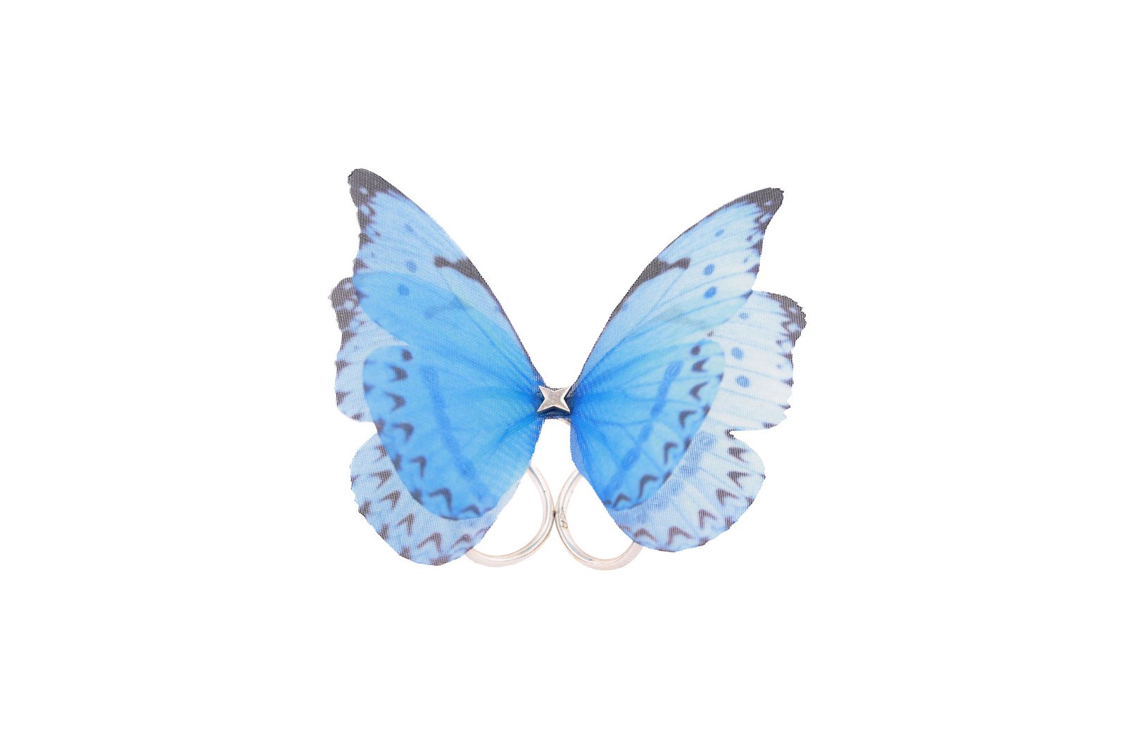 Butterfly Ring - Light Blue Oana Savu blue butterfly ring on silver, handmade colorful jewellery for women, vibrant fabric statement ring, festival gift for her, oana savu jewelry design