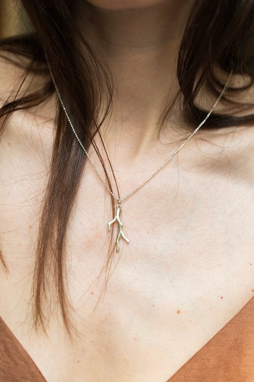 Sea Treasures Necklace - Coral Oana Savu Handmade gold filled necklace with coral pendant. Yellow Gold chain necklace with a tiny elegant coral pendant. Summer holiday necklace, neck-wear.
