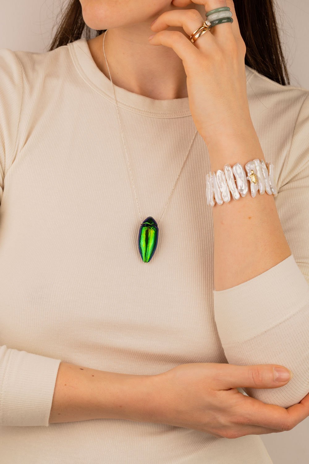gold jewelry beetle insect unique pendant Oana Savu
