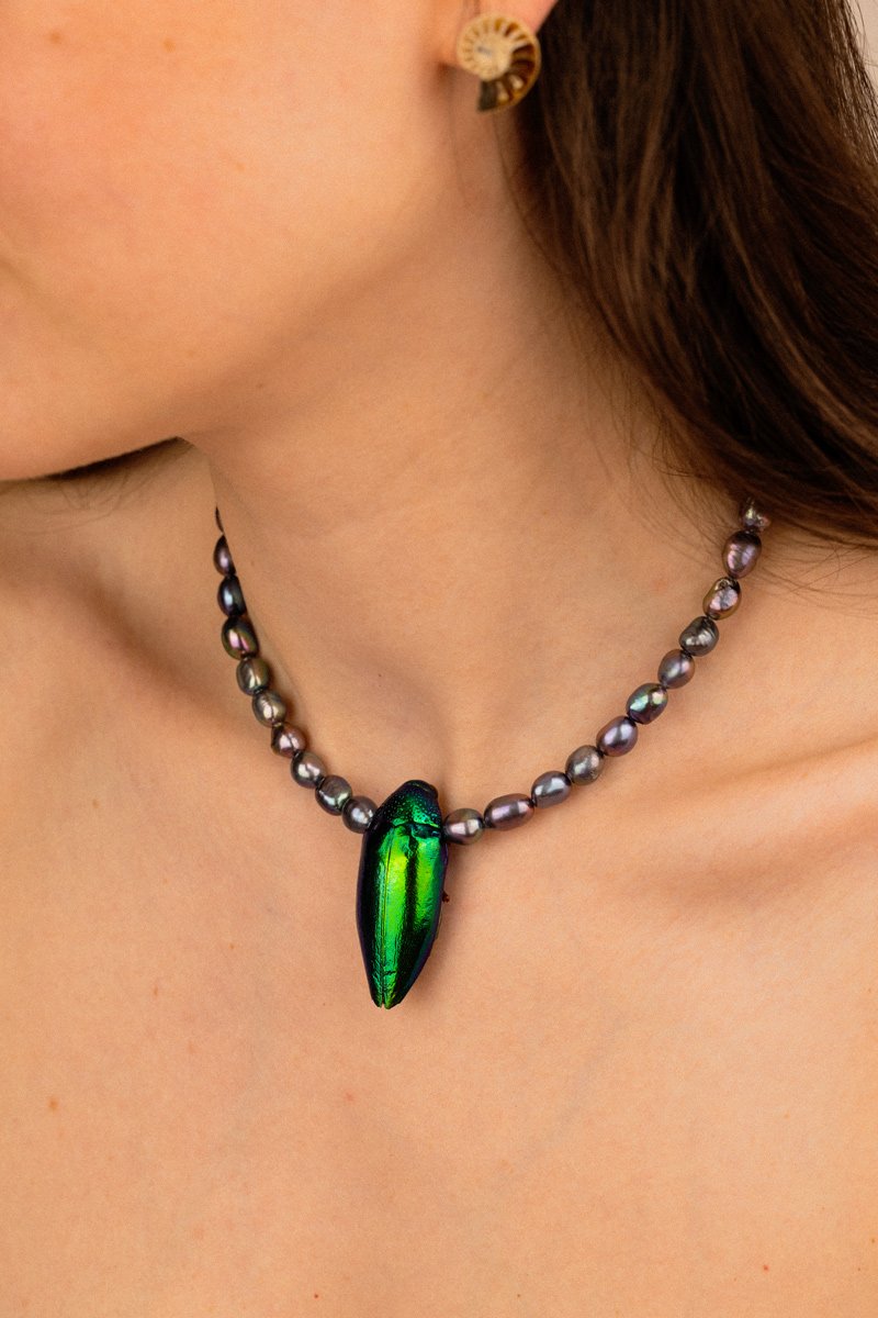 peacock pearls scarab pendant neck wear Oana Savu