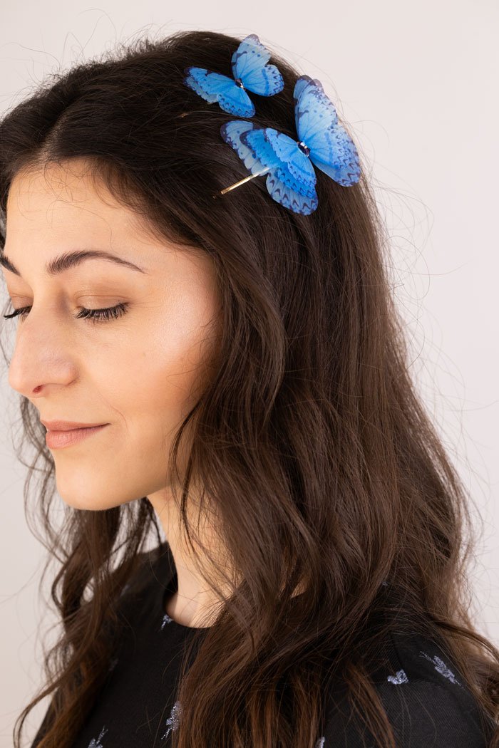 Butterfly Bobby Pin Duo - Light Blue Oana Savu Butterfly Bobby Pin Duo - Light Blue - Image 3