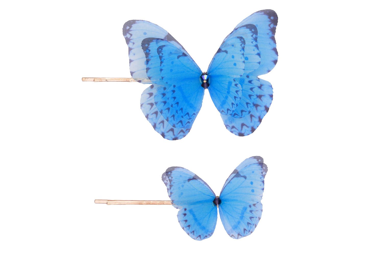 Butterfly Bobby Pin Duo - Light Blue Oana Savu Exquisite handcrafted silk butterfly bobby pin, a luxurious hair accessory for elegant styling, premium jewelry by oana savu
