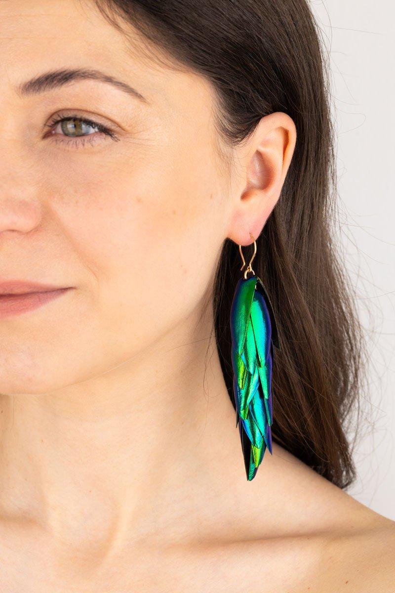 Beetle Earrings Ear Wires - Long Oana Savu Bold statement beetle scarab wings earrings with gold hooks
