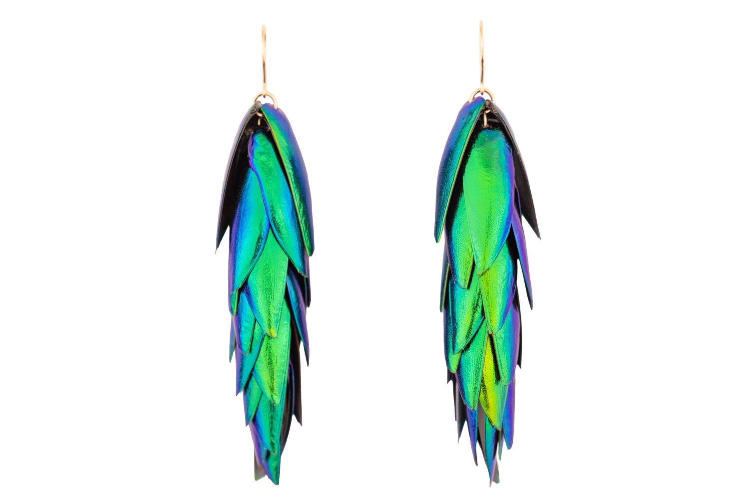Beetle Earrings Ear Wires - Long Oana Savu Long statement beetle wings earrings with gold filled hooks