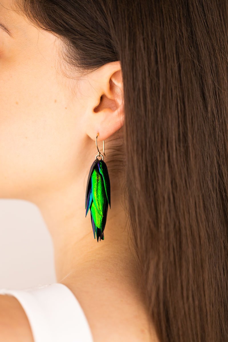 Beetle Earrings Ear Wires - Short Oana Savu Beetle wings earrings with gold filled hooks