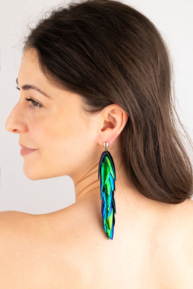 Beetle Earring - Ball Ear Stud Extra Long Oana Savu Long statement beetle wings earrings with gold filled hooks