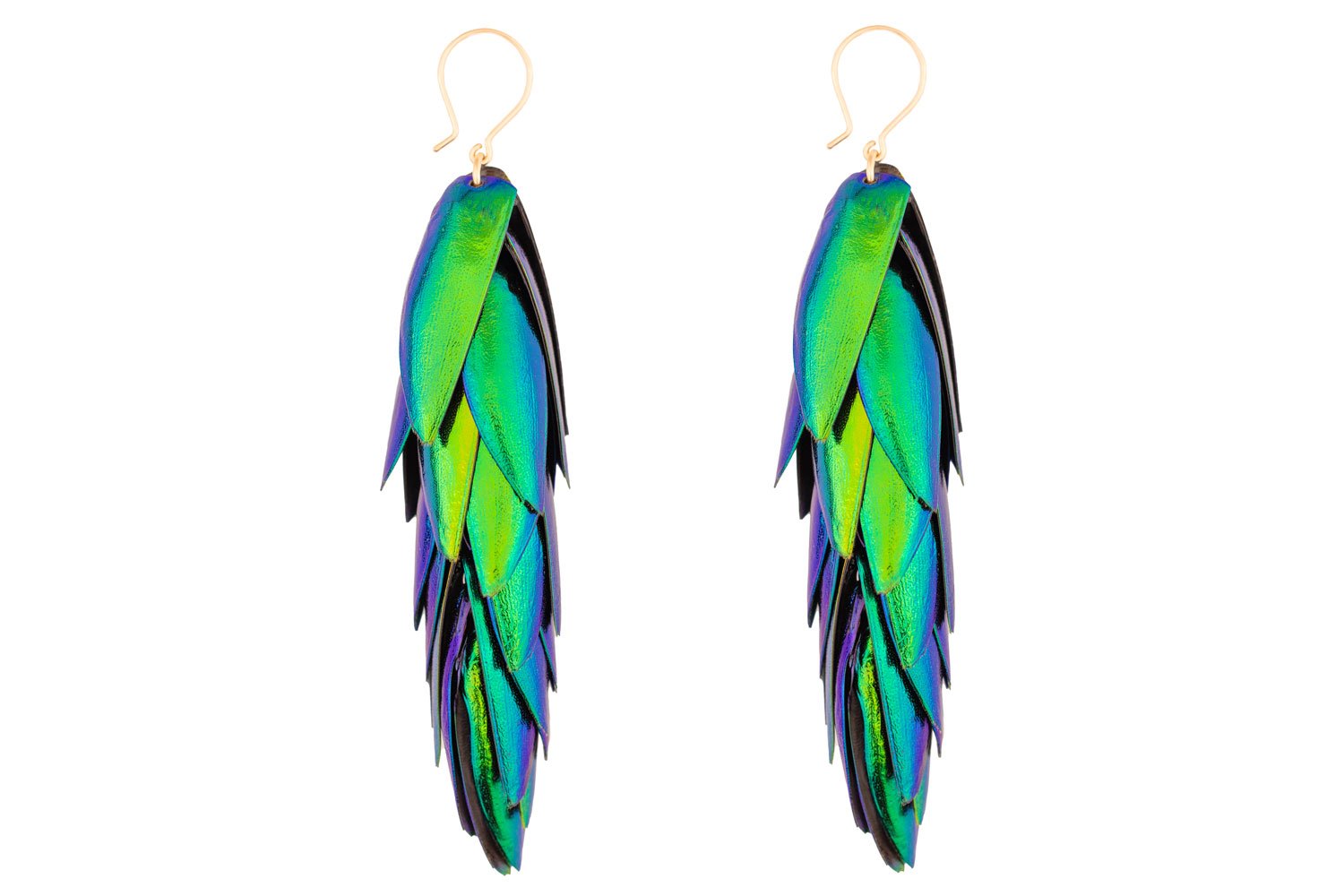 Beetle Earrings Ear Wires - Long Oana Savu Beetle wings earrings with gold filled hooks