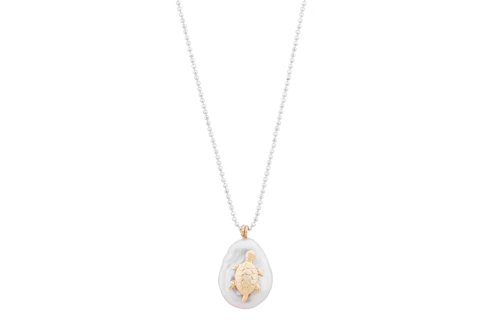 Ocean Treasure - Oval Pearl Oana Savu pearl pendant with natural pearl, 14k gold turtle charm elegant piece of jewellery designed by oana savu