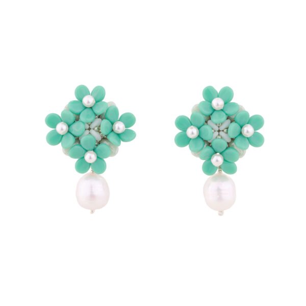 Premium handmade turquoise earrings featuring glass beads and pearls with sterling silver clips, special earrings handmade jewelry by oana savu