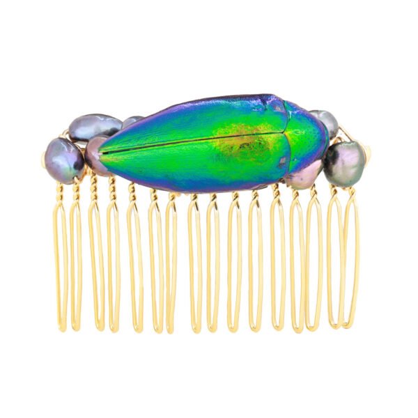 Shop Oana Savu handmade hair comb with real beetle and peacock pearls handmade by oana savu, an elegant hair accessory perfect for daily outfits or any special occassions