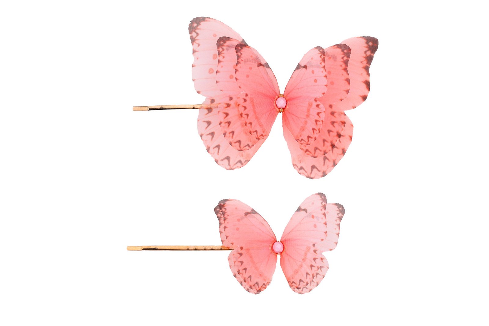 Butterfly Bobby Pin Duo - Dusty Pink Oana Savu Special bobby pin set with silk butterfly attachment, handmade by oana savu, an elegant hair accessory for women.