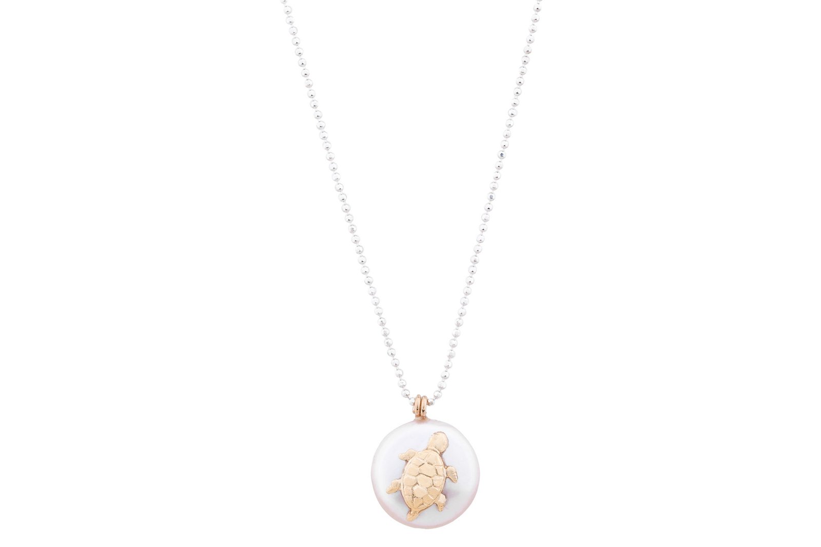 Ocean Treasure - Round Pearl Oana Savu button pearl necklace with 14k turtle charm special and elegant jewellery handmade by oana savu premium handmade jewelry