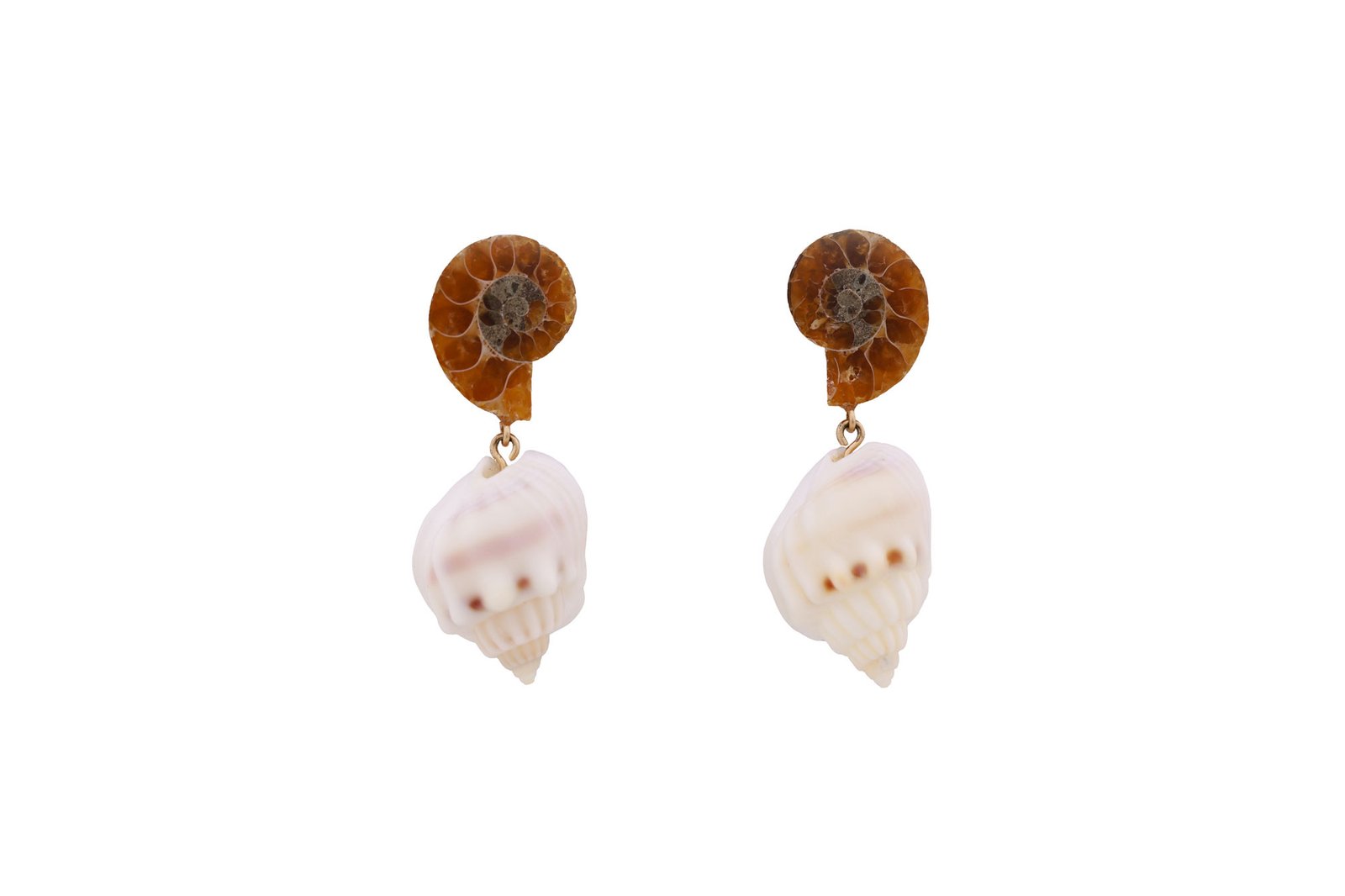 Echoes of the Sea Oana Savu special earrings ammonite and shells handmade by oana savu a rare and special jewelry perfect for any outfit
