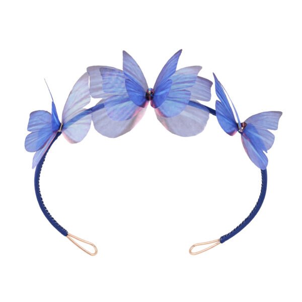 Shop Oana Savu blue butterfly headband made with silk and adjustable headband perfect for wedding day , summer party or just as unique jewelry design