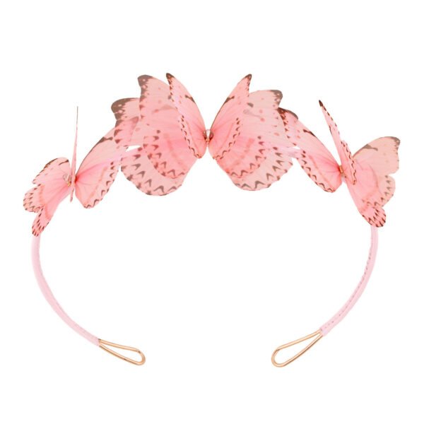 Shop Oana Savu pink headband with silk butterflies and adjustable size perfect hair accessory for music festivals birthday present idea. Colorful headband handmade design by Oana Savu