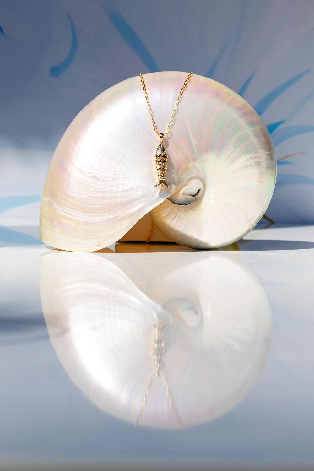 articulated fish gold pendant necklace Oana Savu