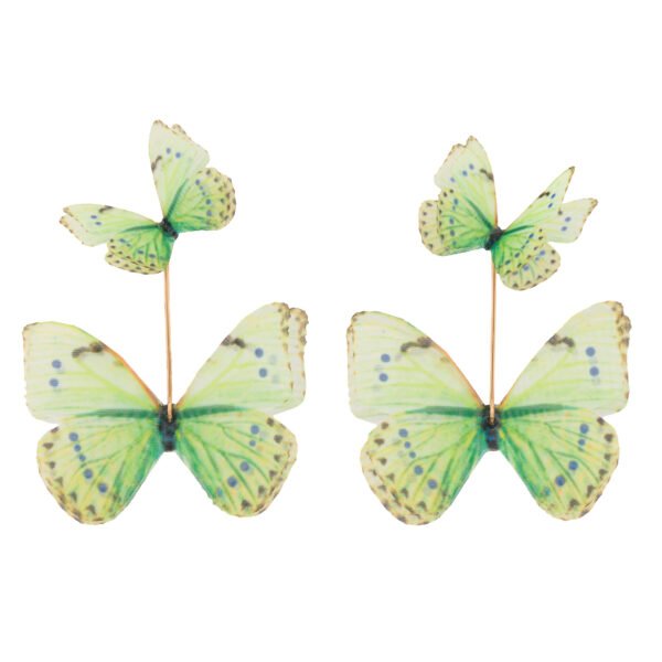 green earrings made with silk butterflies and 14k gold-filled,handmade jewelry for women, colourful statement earrings, nature-inspired design, perfect gift idea