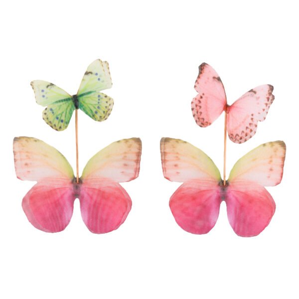 colorful earrings, oana savu handmade jewelry for women, statement earrings with extra butterflies in mixed colors, playful gift idea