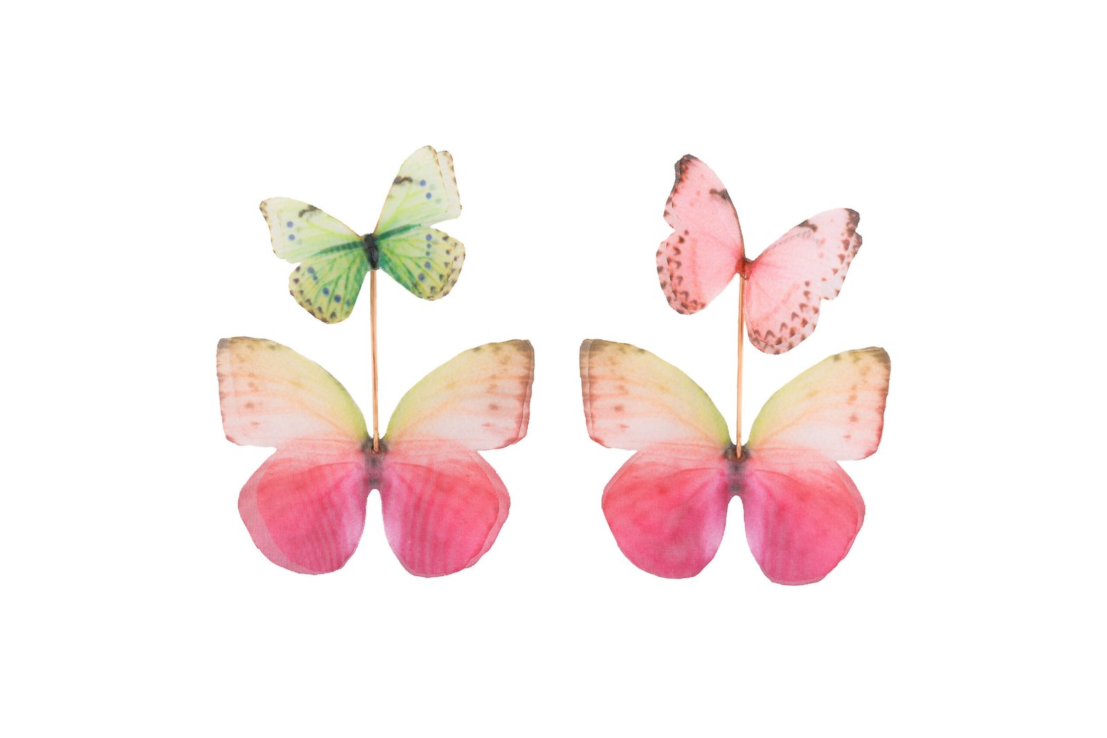 Butterfly Earrings - Rainbow With Extra Wings Oana Savu colorful earrings, oana savu handmade jewelry for women, statement earrings with extra butterflies in mixed colors, playful gift idea