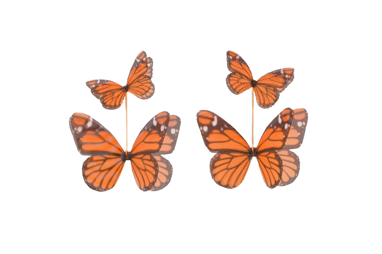 Butterfly Earrings - Monarch With Extra Wings Oana Savu Orange butterfly earrings inspired by monarch butterflies, handmade nature-inspired jewellery for women, radiant statement earrings, artistic gift idea