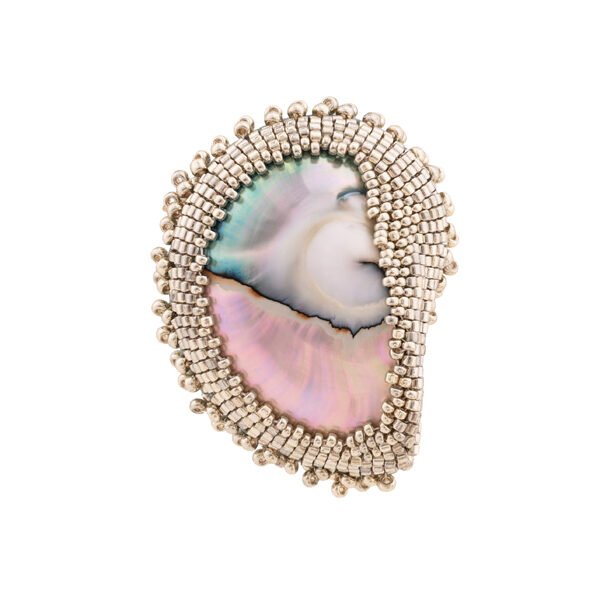 Nautilus brooch with glass beads on 925 silver base, handmade ocean jewelry for women, statement brooch pin, unique beach-inspired gift idea made by oana savu