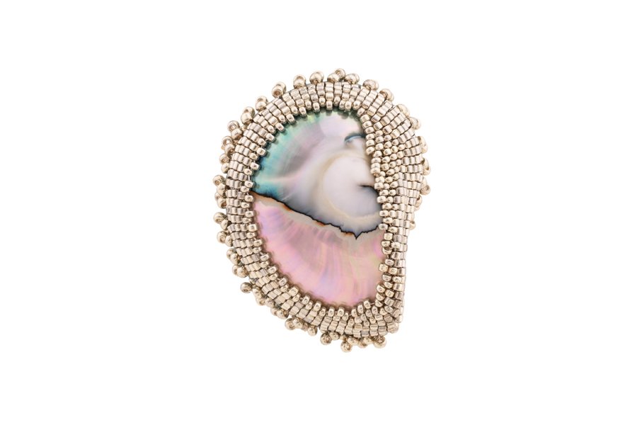 Nautilus Brooch - Silver Oana Savu Nautilus brooch with glass beads on 925 silver base, handmade ocean jewelry for women, statement brooch pin, unique beach-inspired gift idea made by oana savu