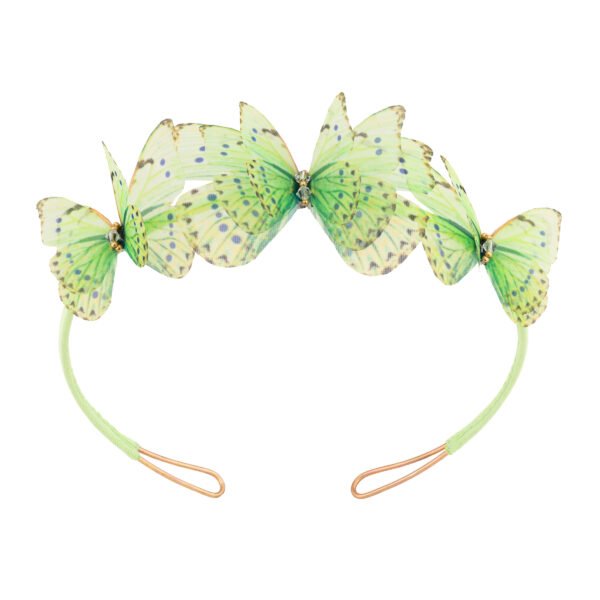 Home Oana Savu green headband with handmade silk butterflies, perfect hair accessory for bridal events, festivals outfits or summer holidays. Special design by oana savu, this hair accessory can de sold also as b2b wholesale jewelry package