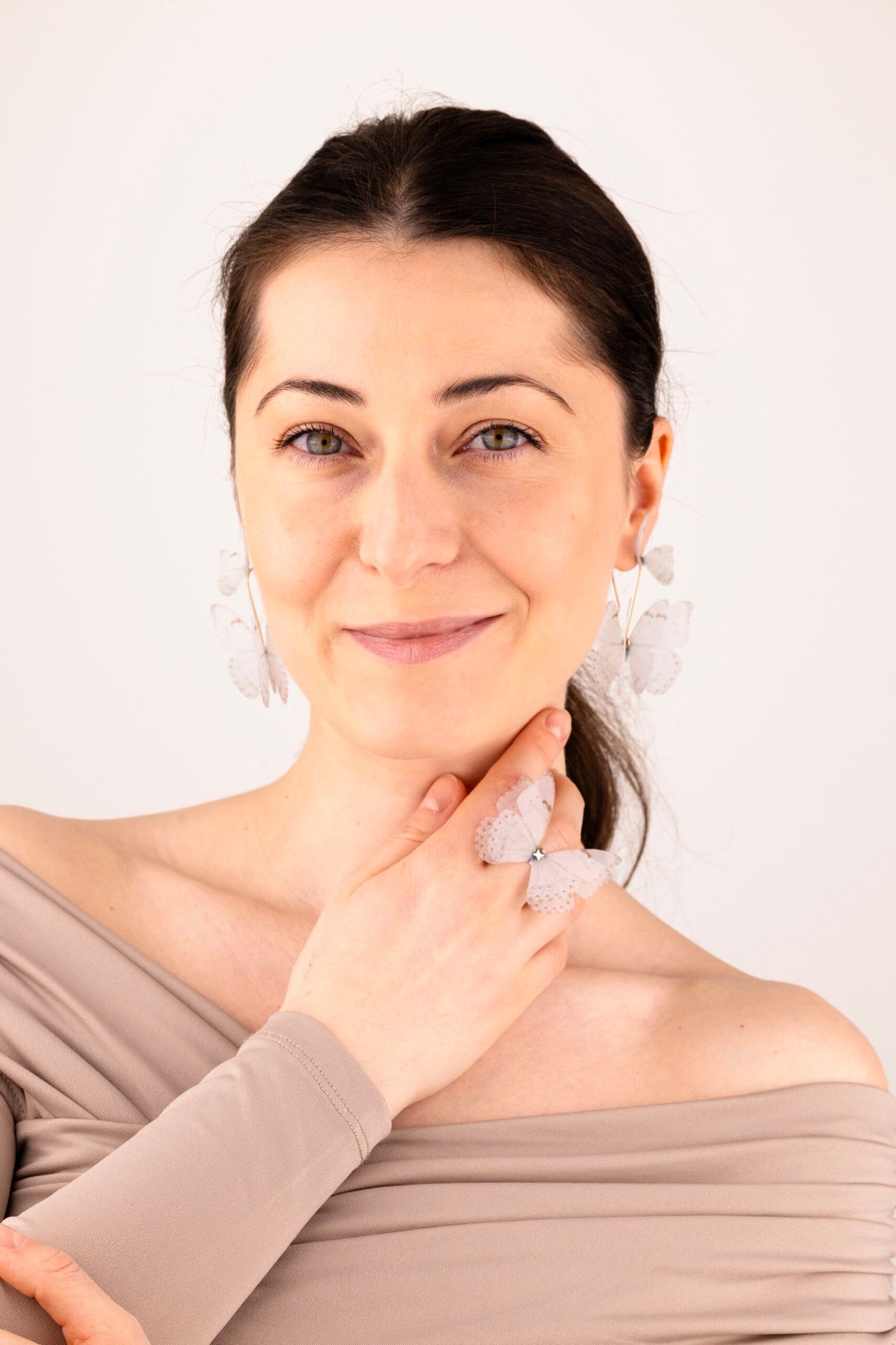 Butterfly Earrings - Off White With Extra Wings Oana Savu Butterfly Earrings - Off White With Extra Wings - Image 9