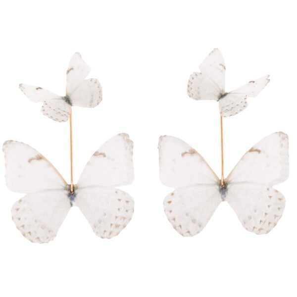 off-white earrings handmade out of silk butterfly and 14k gold-filled, special earrings design made by oana savu